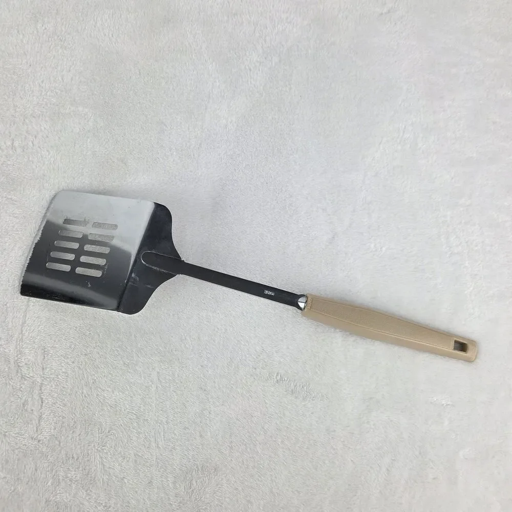 Vintage Japan Stainless Steel Slotted Spatula Turner MCM Plastic Almond Handle